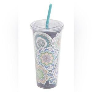 Vera Bradley Travel Tumbler with Straw in Sketched Medallion |Size: 24 oz
